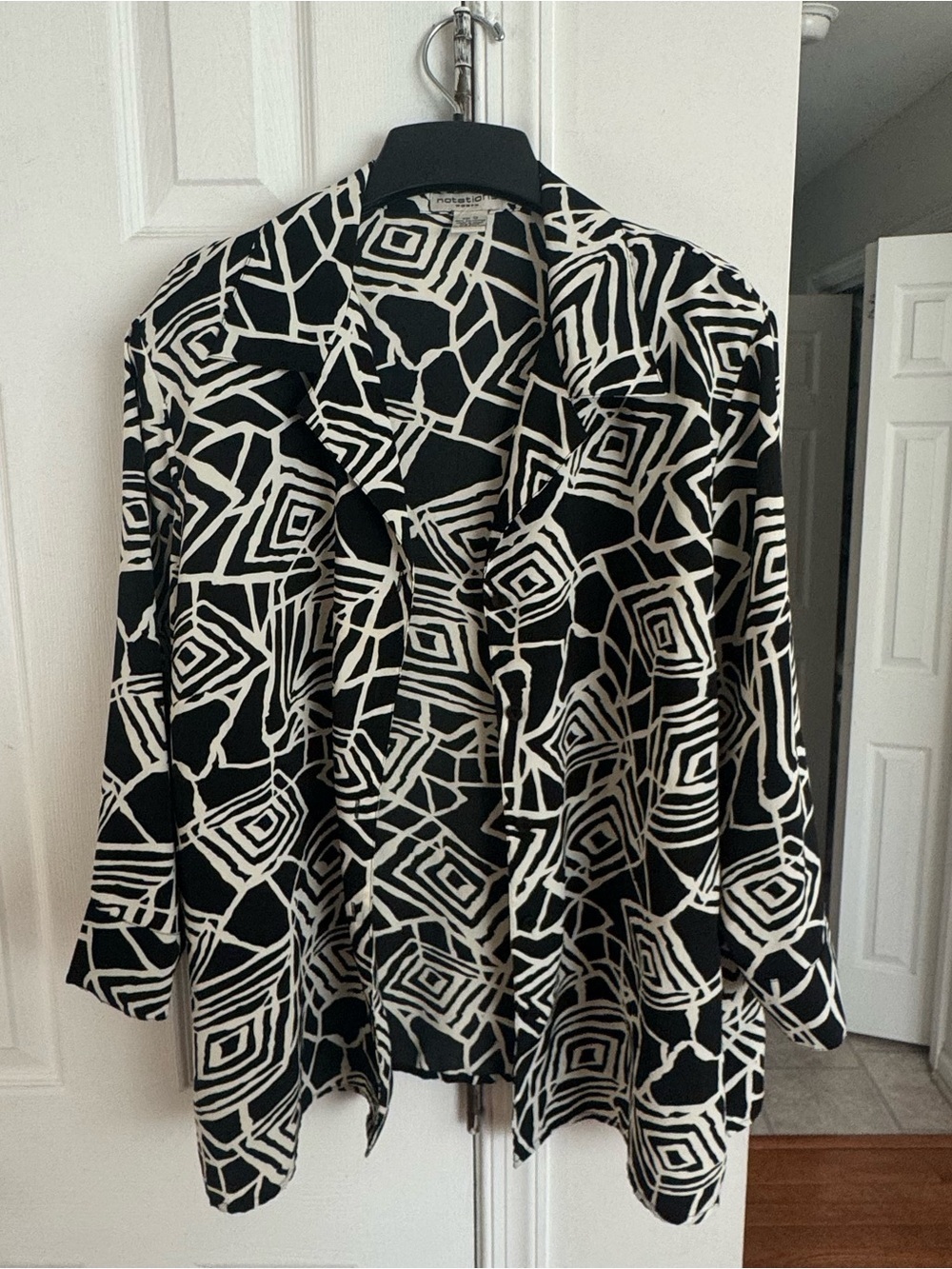 Notations Woman Vintage Geometric Shirt Jacket Top 1X Black White Shoulder Pads - Picture 4 of 13